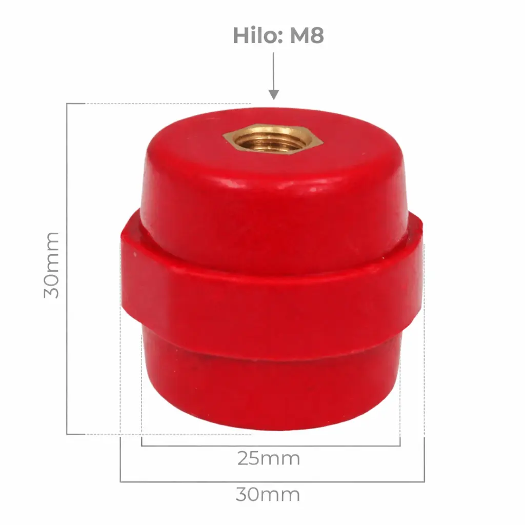 Aislador de resina tipo barril 25-30x30 hilo M8 rojo LEIPOLE-2.webp