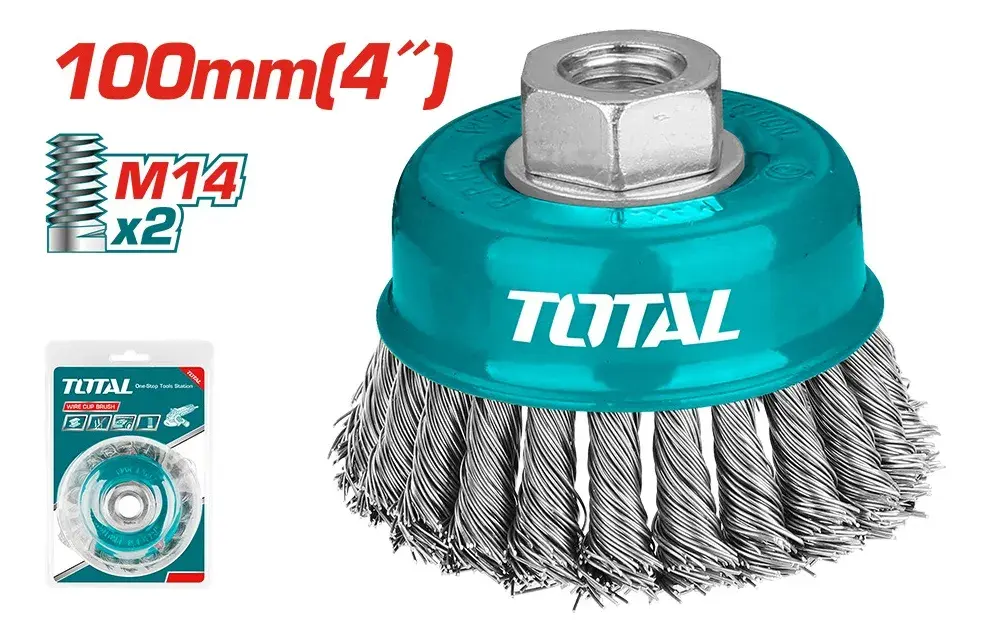 Grata copa acero 100mm (4) rosca M14 alambre 0,5mm - TAC32041 TOTAL -2.webp