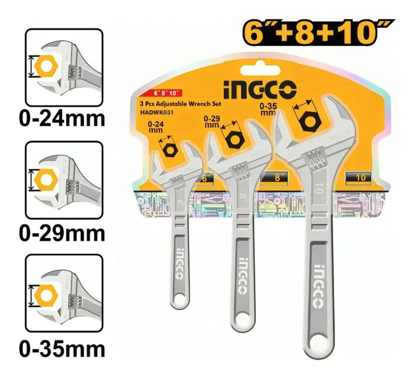 Set de 3 Llaves Ajustables Francesas 6 8 10 HADWK031 INGCO 2.webp