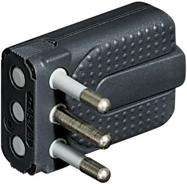 Enchufe macho volante 250V 2P+T 10A gris IP20  S2465TGE Bticino