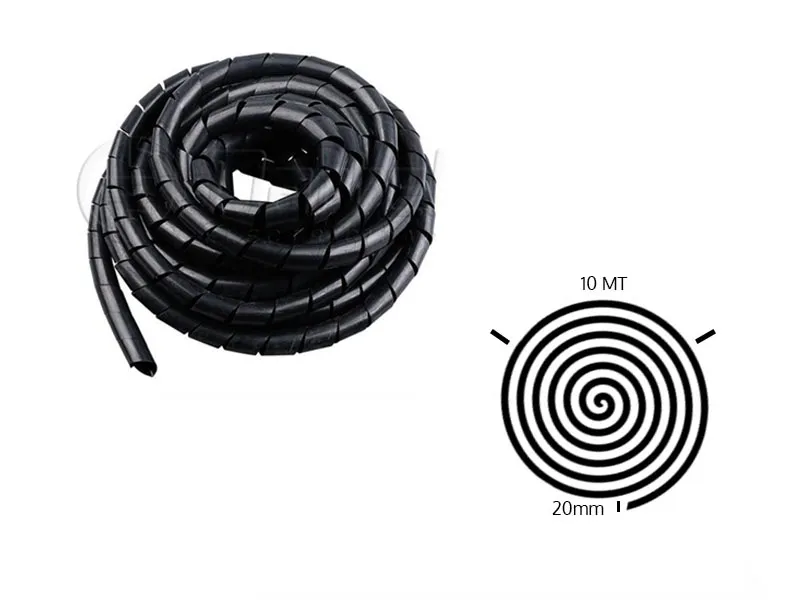 Espiral plastico para cables negro libre de halogenos 20mm rollo 10mt