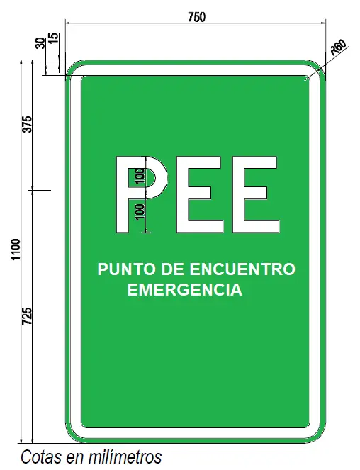  Señalización emergencia PEE 750x110 MM  Metal Galv 1,5 MM espesor c/lámina reflectante alta intensidad prismática 
