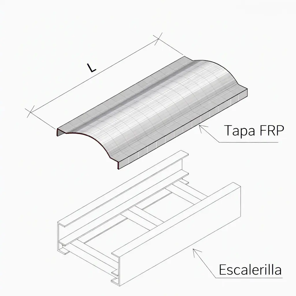 Tapa de escalerilla recta FRP 300x1.4x3000mm Ral 7035