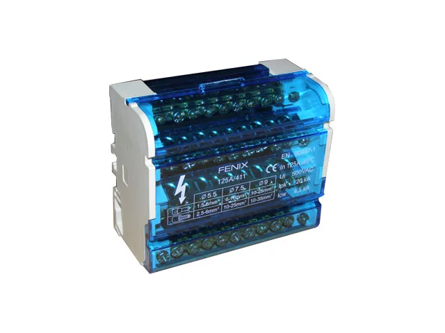 Repartidor modular tetrapolar a riel DIN 125A 11 puntos 6853234 FNX