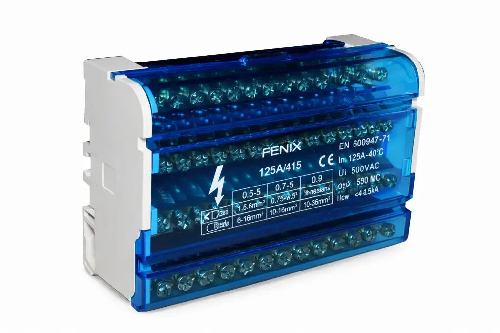 Repartidor modular tetrapolar a riel DIN 125A 15 puntos 6854134 FNX 