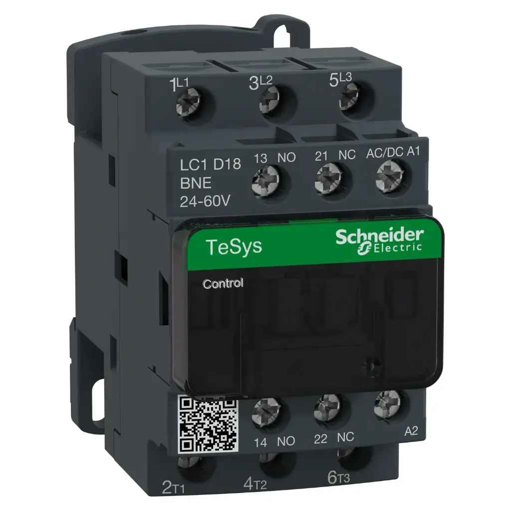 Contactor Tesys Deca 3P 18A 690Vac Bobina 24...60 Vac/dc 50/60Hz 1NA+1NC LC1D18BNE Schneider Electric