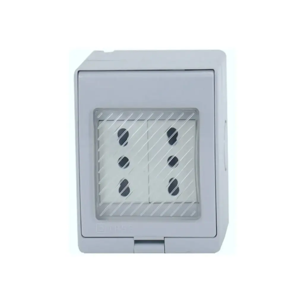enchufe hembra 1p+N+T ip55 para hembra residencial 10/16A  c/tapa hidrobox exterior