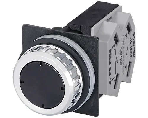 Pulsador rasante negro Ø30mm no luminoso 1NA+1NC 030RINF1 ELFIN
