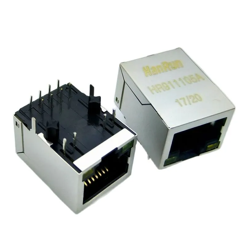 Conector RJ45 de puerto único con magnéticos integrados y LED para Ethernet HR911105A HanRun