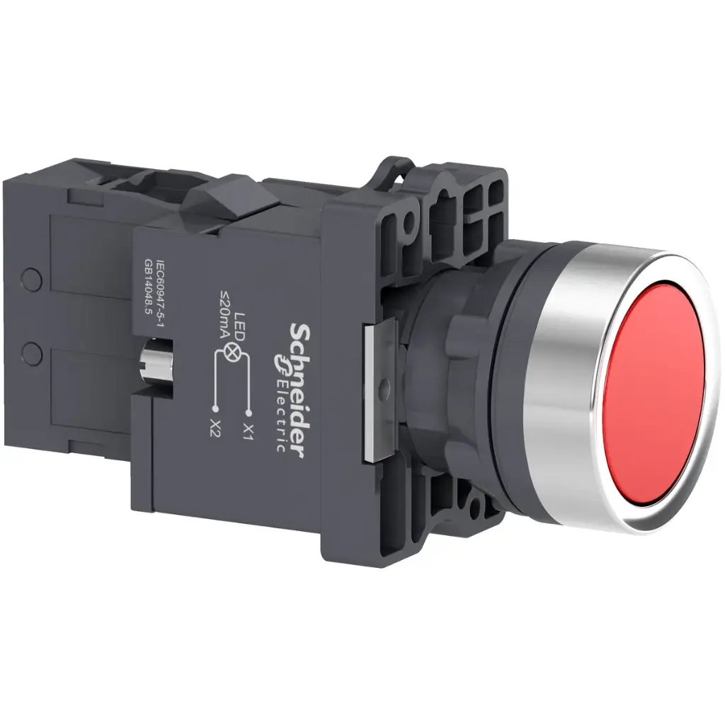 Pulsador rasante rojo Ø22mm luminoso 220 Vac 1 NO XA2EW34M1 Schneider Electric