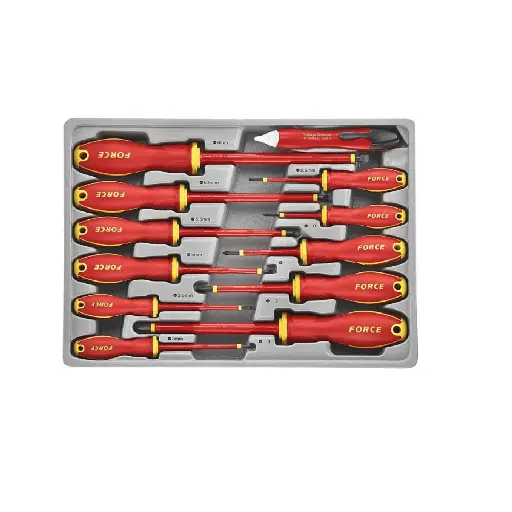 Juego destornilladores aislados 1000V 13 piezas (7 planos - 4 cruz  - 1 medidor tensión) 2125N FORCE