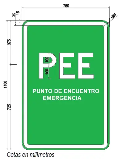 Señalización emergencia PEE 750x110 MM  Metal Galv 1,5 MM espesor c/lámina reflectante alta intensidad prismática 