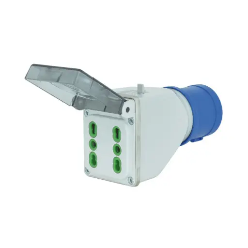 [7673101] Adaptadar enchufe macho industrial 1p+N+T ip44 para hembra residencial 10/16A x2 c/tapa Lexo