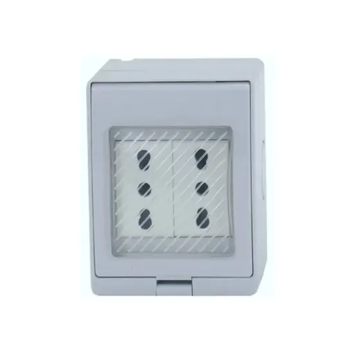 enchufe hembra 1p+N+T ip55 para hembra residencial 10/16A  c/tapa hidrobox exterior