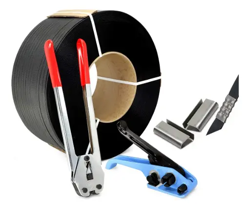 [KEM12-ZPN-S] Kit Enzunchadora Manual 12 mm + Zuncho Plástico Negro + Sellos